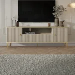 Meuble TV avec 2 portes, 1 tiroir et 1 niche en MDF et acier - Beige et doré - SINEAD de Pascal MORABITO