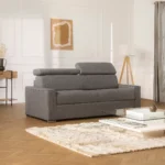 Canapé 4 places convertible express en tissu gris - couchage lattes larges 160 cm - Matelas 22 cm avec mémoire de forme VIZIR