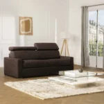 Canapé 4 places convertible express en tissu marron - couchage lattes larges 160 cm - Matelas 22 cm avec mémoire de forme VIZIR
