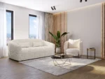 Canapé 3 places convertible express en tissu bouclette beige - Couchage 140 cm - Matelas 13 cm RETUNA II