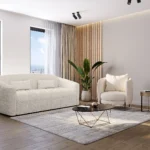 Canapé 3 places convertible express en tissu bouclette beige - Couchage 140 cm - Matelas 13 cm RETUNA II