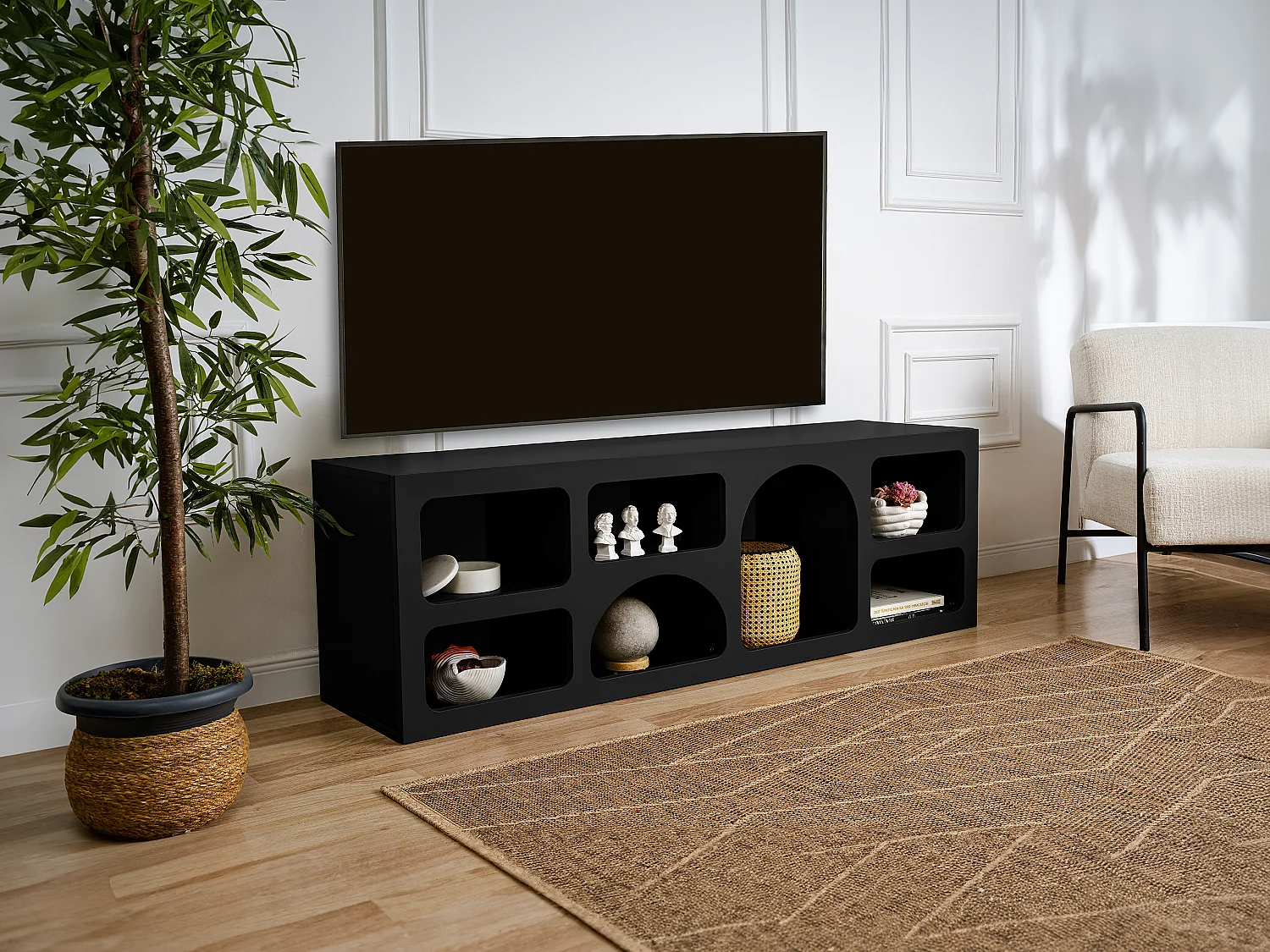 42643698.webp Meuble TV avec 7 niches - Noir - LUELA – Image 1