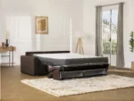 Canapé 4 places convertible express en tissu marron - couchage lattes larges 160 cm - Matelas 22 cm avec mémoire de forme VIZIR – Image 3