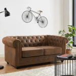 Canapé 2 places CHESTERFIELD en microfibre aspect cuir vieilli
