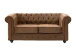 Canapé 2 places CHESTERFIELD en microfibre aspect cuir vieilli – Image 2