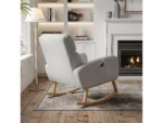 Fauteuil à Bascule, Fauteuil De Relaxation, Avec Poches Et Pieds En Bois,velours Teddy Gris – Image 2