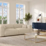 Canapé 4 places convertible express en velours côtelé beige - Matelas 13 cm mémoire de forme POGNIA
